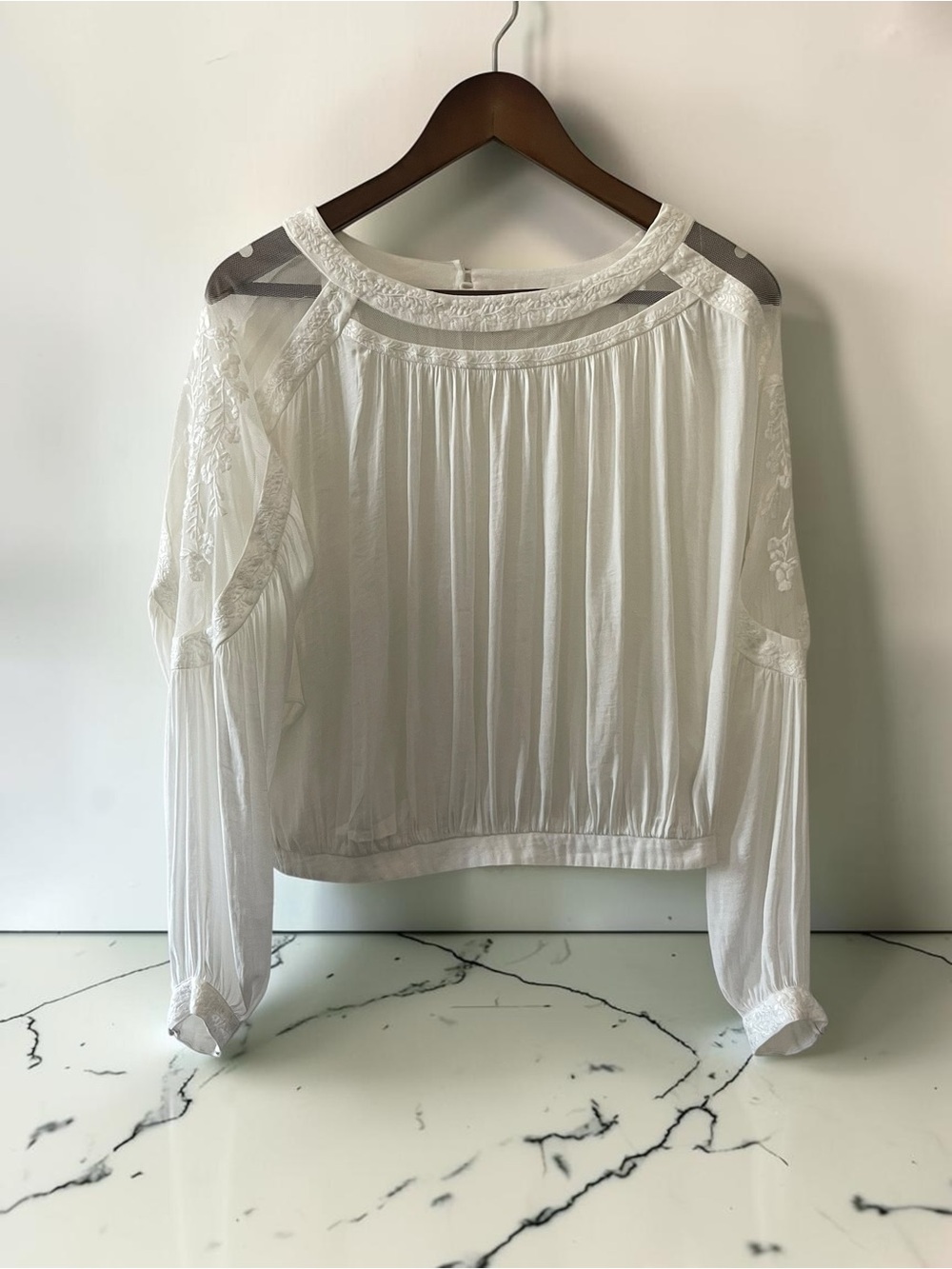Free people XS white embroidered lace sheer romantic boho blouse